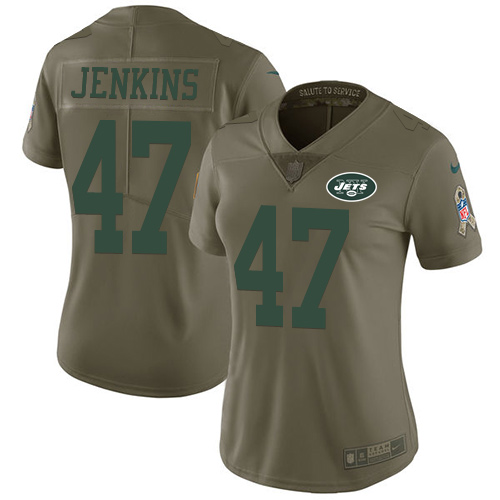 Nike Jets #47 Jordan Jenkins Olive Women's Stitched NFL Limited Salute to Service Jersey